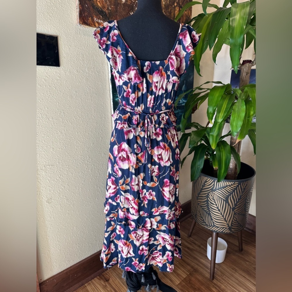 Band Of Gypsie Boho Floral Maxi Dress XS Navy Pink 100% Viscose Resort Coastal - Picture 10 of 15